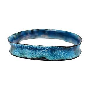 Handmade Enamel Copper Bangle Bracelet Boho Organic Blue Unique Artisan Jewelry